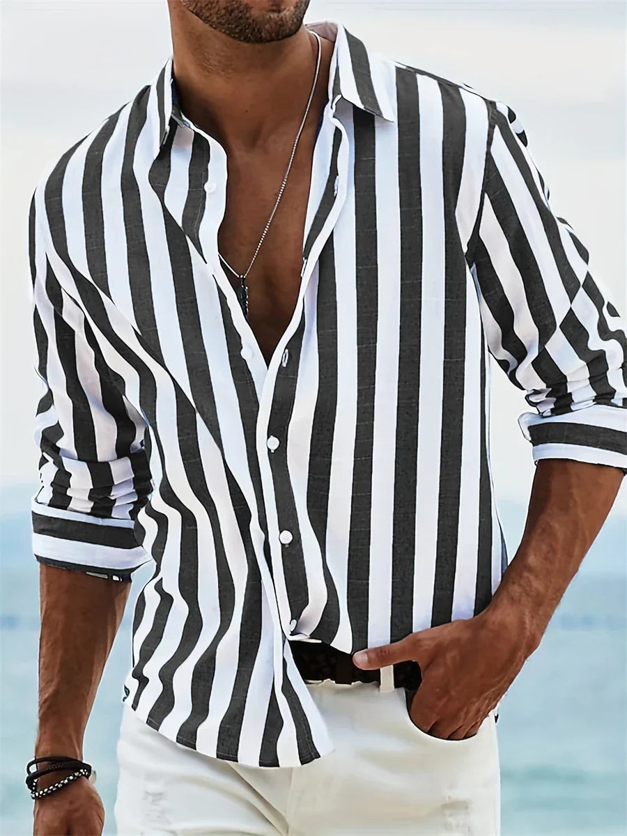 CAMISA DE HOMBRE A RAYAS ESTILO PLAYA